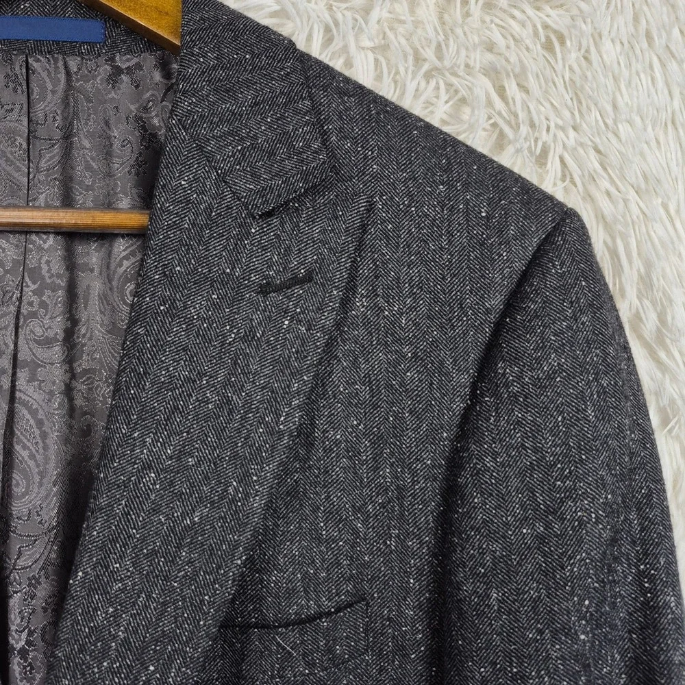 Rudolf Valentina Vitale Barberis Canonico Wool Silk Herringbone Blazer 42R Gray